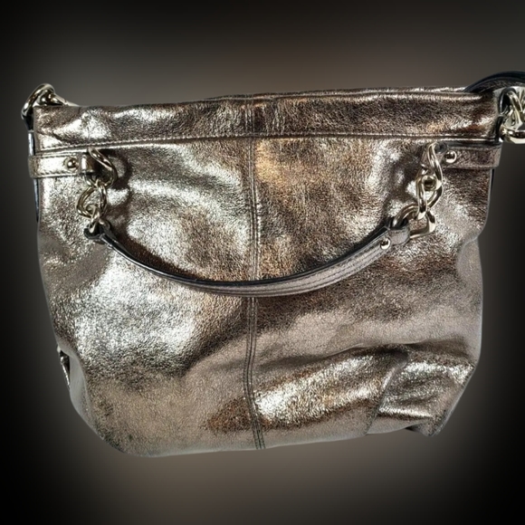 Coach Brooke Handbag Pewter/Silver Metallic Leather - Picture 1 of 8
